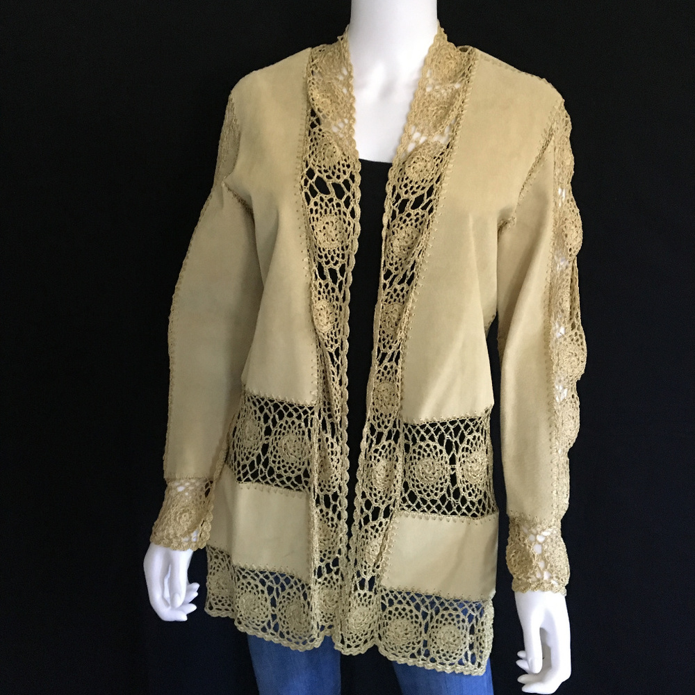 Mustard Color Suede Leather Coat Jacket Crochet